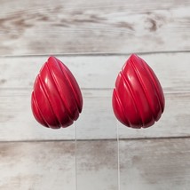 Vintage Clip On Earrings Red Teardrop Shape with Line Design 1.25&quot; - £11.72 GBP