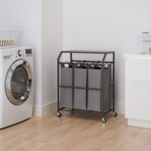 Laundry Cart Rolling Hamper On Wheels Room Metal Steel Trolley Bins Sorter Slim - $84.99