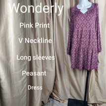 Wonderly Berry Pink Print Peasant Dress Size M - £13.39 GBP