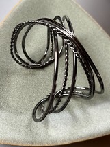 Wide Thin Tubular &amp; Twist Oxidized Silvertone Criss Cross Metal Cuff Bra... - £9.02 GBP