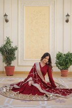 Red Anarkali Suit With Heavy Lace And Heavy Phulkari Chunni  Wedding Eid... - $66.00