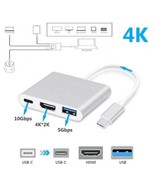 Type C USB 3.1 to USB-C 4K HDMI USB 3.0 Adapter Cable 3 in 1 Hub For Mac... - £5.31 GBP