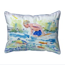 Betsy Drake Boy and Fish Extra Large 20 X 24 Indoor Outdoor Pillow - £54.50 GBP