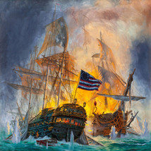 Art Print Burning shi at sea Giclee oil painting printed on canvas - £9.29 GBP+