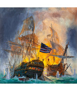 Art Print Burning shi at sea Giclee oil painting printed on canvas - £9.76 GBP+
