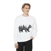 Unisex Garment-Dyed Sweatshirt: Bear Print &amp; Forest Scene, Soft Ring-Spun Cotton - £39.87 GBP+