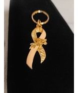 Vintage Avon Pink Ribbon Awareness Key Ring Keychain Gold Tone - £9.60 GBP