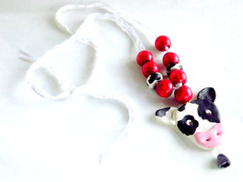 Cow Necklace Funky Vintage 1980s Barn Dairy Farm Animal Chunky Black Red Jewelry - £13.99 GBP