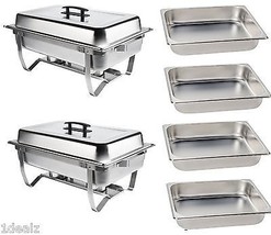 New Catering Chafer Set Bonus 4 Half Pans Chafing Stainless 2 Full And Half Pans - $328.69