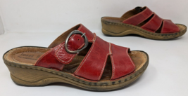 Josef Seibel Catalonia 25 Sandals Womens Sz 39 8 8.5 Red Slip On Leather Strappy - £22.19 GBP