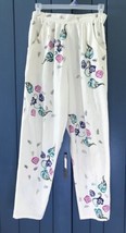 Vintage Play Alegre Hand Painted Floral Harem Baggy Pants Sz Large AS IS... - $13.86