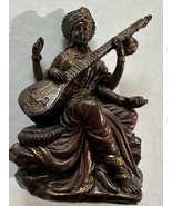 Goddess Saraswati Statue Bronze Tone Resin Decor HIndu Goddess Veronese ... - £24.66 GBP