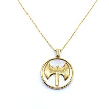 Unisex Necklace Bicolor Sterling Silver 925 Double Axe Minoan Greek Coin - £63.60 GBP