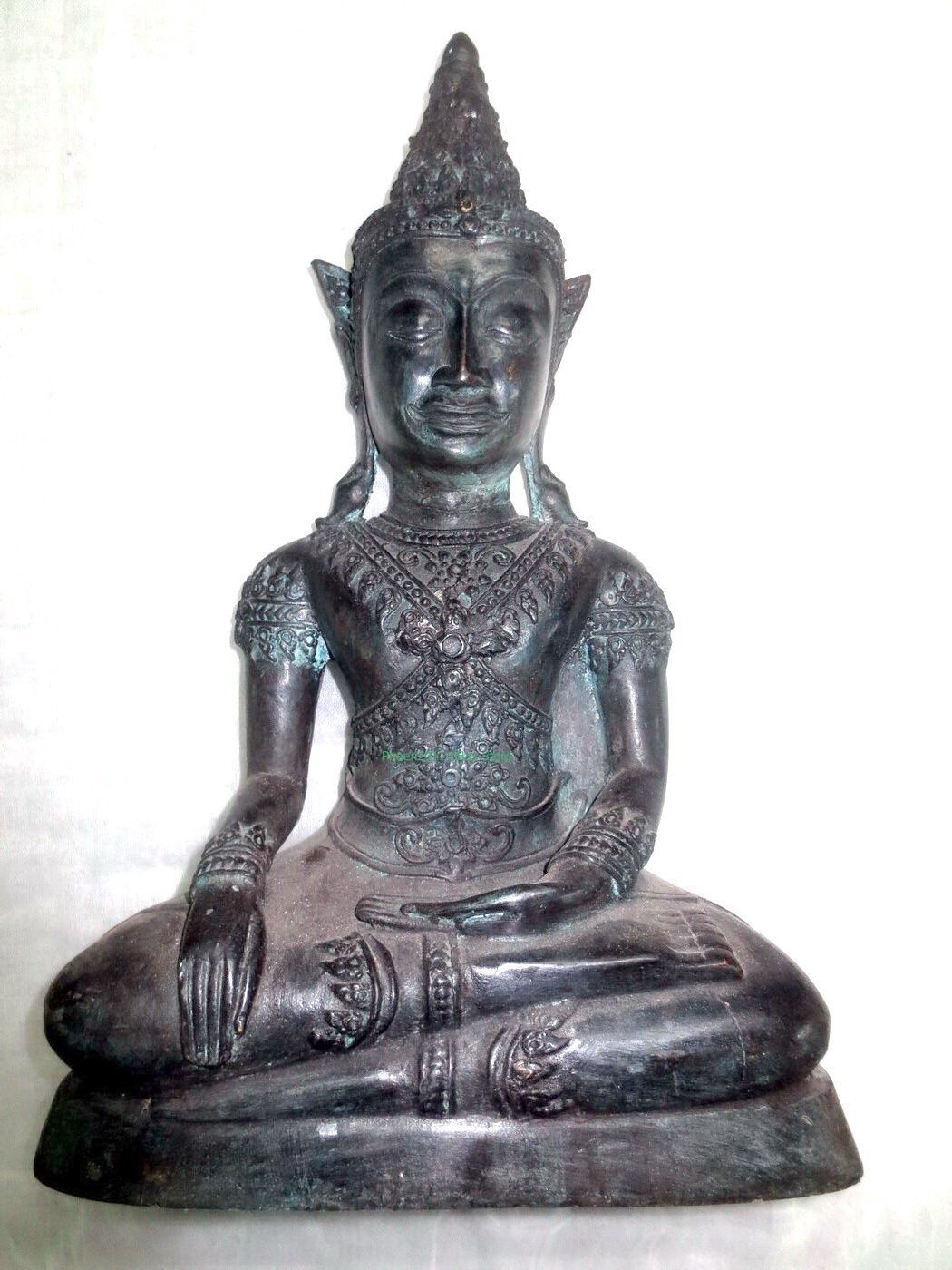 9 Inch Big Ancient Phra Chai Bucha Zong Krueng Ngang Statue Thai Buddha Amulets - $149.99