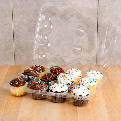 12 Compartment 100 Case Hinged High Dome Clear Plastic Cupcake Container +Rebate - $147.90