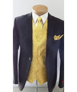 Gold XS to 6XL Paisley Dress Vest Waistcoat &amp; Neck tie Hanky 20-H for tu... - £20.52 GBP+