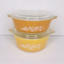 Vintage PYREX Butterfly Gold 471 B &amp; 472 B Glass Dish Set Pair W/ 470 Lids - £35.40 GBP