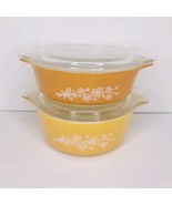 Vintage PYREX Butterfly Gold 471 B &amp; 472 B Glass Dish Set Pair W/ 470 Lids - £33.40 GBP