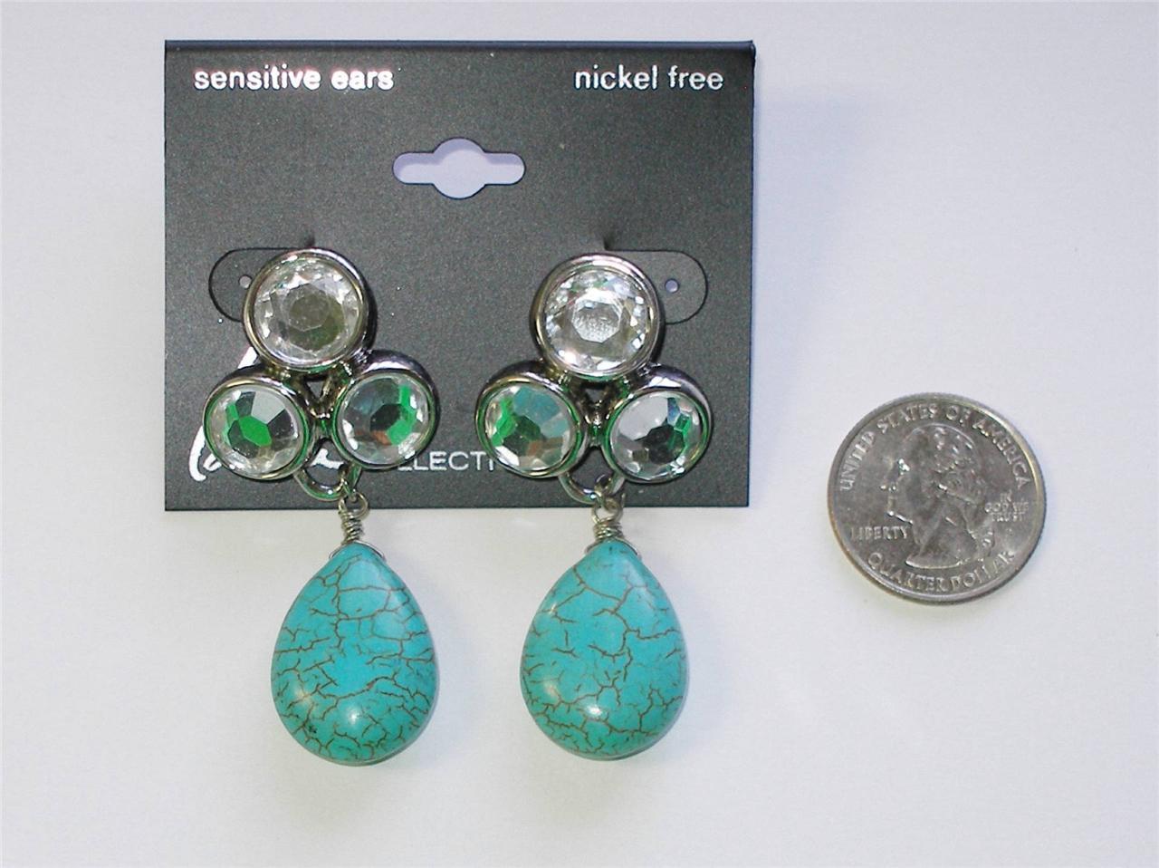 Primary image for Lane Bryant Post Earrings Faux Turquoise and Crystals for Sensitive Ears