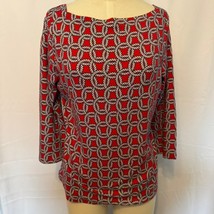 Talbots Red Geometric Print Top Pima Cotton 3/4 Sleeve Women Sz Large - $21.95