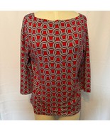 Talbots Red Geometric Print Top Pima Cotton 3/4 Sleeve Women Sz Large - $21.95