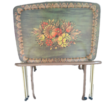 3 TV Folding Tray Tables Mid Century Modern Era with Stand Green Beige Yellow - $69.43