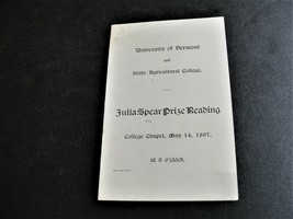 Antique Program-May 14, 1897- Julia Spear Prize Reading- University of Vermont. - £4.89 GBP