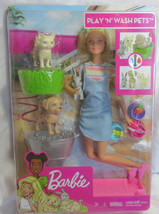 Barbie PLAY &#39;N&#39; WASH PETS Doll Set puppy kitty bunny 13 pieces new in box - £39.85 GBP
