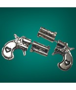 3D Fake Gauge Realistic Double Pistol Gun Stud Earrings in Shiny Silver - $20.00