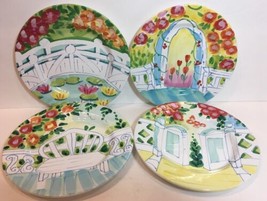 Vintage Italy 4 Salad Plates The Cellar Hand Painted Garden Dishes for FPD 1996 - £50.84 GBP