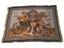Goodwin Weavers Garden Bears Tapestry Throw Blanket Fringe 46”x 65” Nita Showers - £30.68 GBP