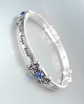 Inspirational Silver Faith Hope Love Blue Crystals Stretch Stackable Bracelet - $10.99