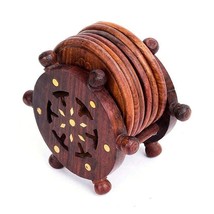 Wooden Tea Coaster Wheel Shape Design 4 inch Set Of 6 - £19.04 GBP