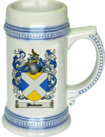 Backous Coat of Arms Stein / Family Crest Tankard Mug