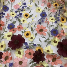 3D Flowers Mesh Lace Fabric DIY Crafts Costume Clothing Wedding Full Dress 1Yard - £79.67 GBP