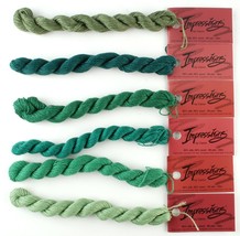 Impressions by Caron Silk/Wool Yarn 6 Skeins Assorted Green Needlepoint Yarn - £14.38 GBP