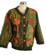 Festive Autumn Thanksgiving Pumpkin Applique Patch Jacket Green Orange L / XL - $29.21