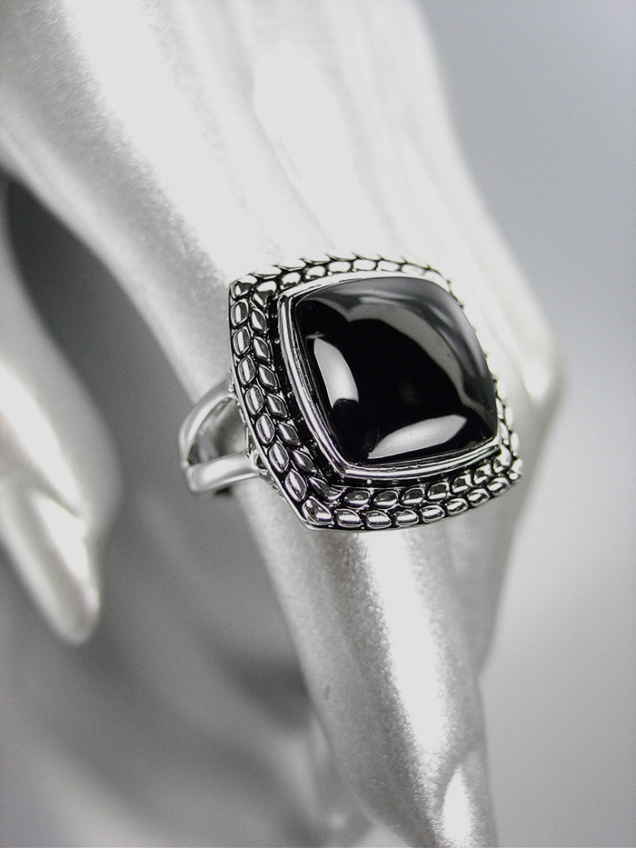 CLASSIC Brighton Bay Silver Balinese Weave Cable Filigree Black Onyx Square Ring