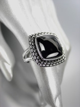 CLASSIC Brighton Bay Silver Balinese Weave Cable Filigree Black Onyx Square Ring - £21.62 GBP
