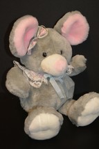 VTG Commonwealth Gray Pink Mouse Plush Stuffed Animal Toy 1991 Floral Bow 17&quot;  - £23.70 GBP