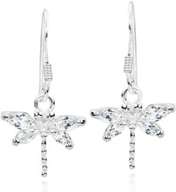 Charming White Cubic Zirconia Dragonfly .925 Sterling Silver Dangle Earrings - $84.64