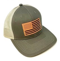 National Cap USA Flag Suede Leather Patch Logo Olive Curved Bill Adjustable Tan  - £14.84 GBP