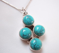 Blue Turquoise Four-Gem Round 925 Sterling Silver Pendant Corona Sun Jewelry - £9.34 GBP