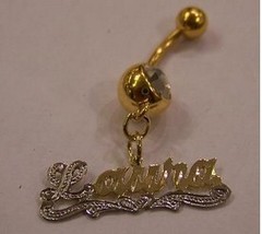 14k gold overlay Belly Ring with name  plate Personalized belly ring - £23.88 GBP