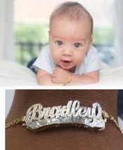 Baby Personalized 14K gold overly any Name id 3D double plate Bracelet B... - $39.99