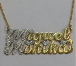 Personalized Gold Overlay Any two Name Necklace Name Plate + free chain /tw - £31.89 GBP