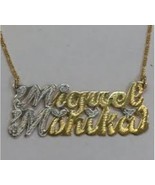 Personalized Gold Overlay Any two Name Necklace Name Plate + free chain /tw - £31.41 GBP