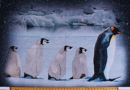 30&quot; X 44&quot; Panel Penguins Snow Ice Winter Landscape Cotton Fabric Panel D479.47 - $14.13