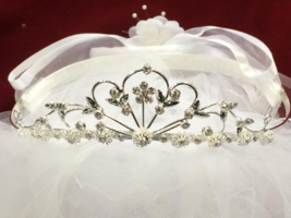 First Communion Bridal Pageant Flower Girl Tiara Crown White Veil Wedding #cm500 - £23.56 GBP
