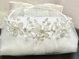 First Communion Bridal Pageant Flower Girl Tiara Crown White Veil Wedding #cm476 - £23.56 GBP